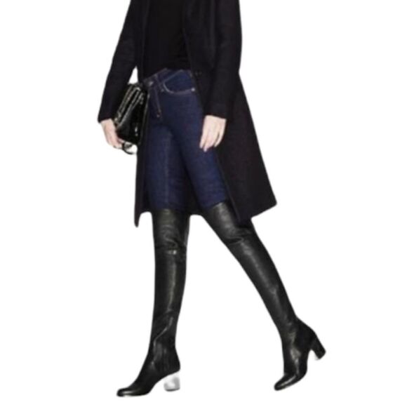 Jimmy Choo Shoes - JIMMY CHOO Mercer Over the Knee OTK Leather Silver Block Heel Boots 39.5